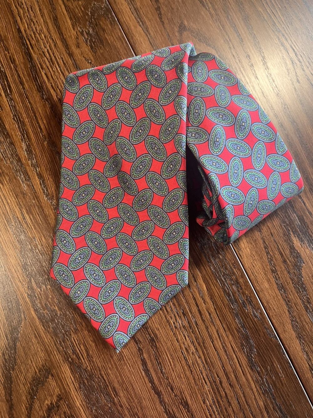 Vintage Huntington Mens Tie 4 inch Red and Gray Geometric Preppy